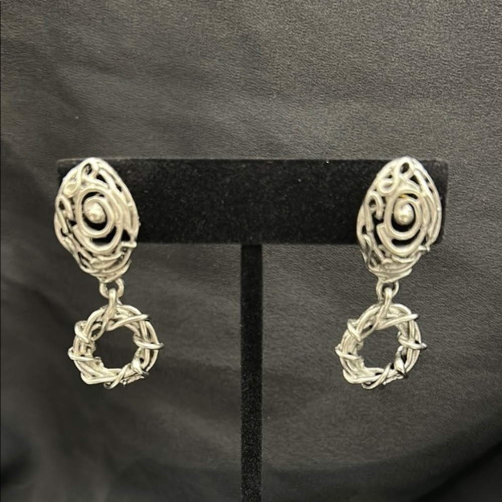 Rustic Silvertone Dangle Earrings